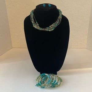 Beaded Necklace, Earrings and Bracelet